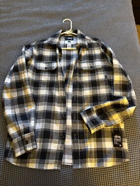 Stussy Black and White Plaid Button-Up Shirt